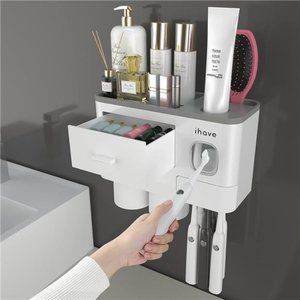 Toothbrush Holders for Bathrooms, 2 Cups Toothbrush Holder Wall Mounted